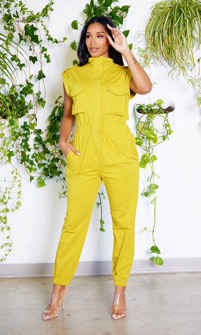 At Ease Jumpsuit- Chartreuse - Cutely Covered