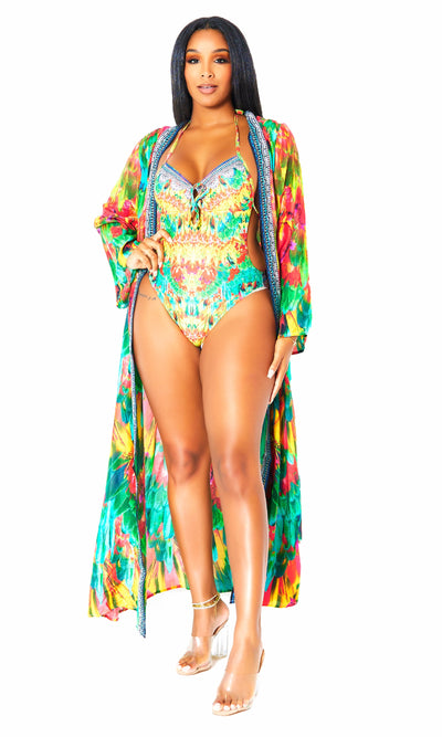 Macaw Monokini  Kimono Set - Cutely Covered