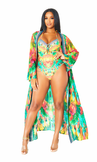 Macaw Monokini  Kimono Set - Cutely Covered