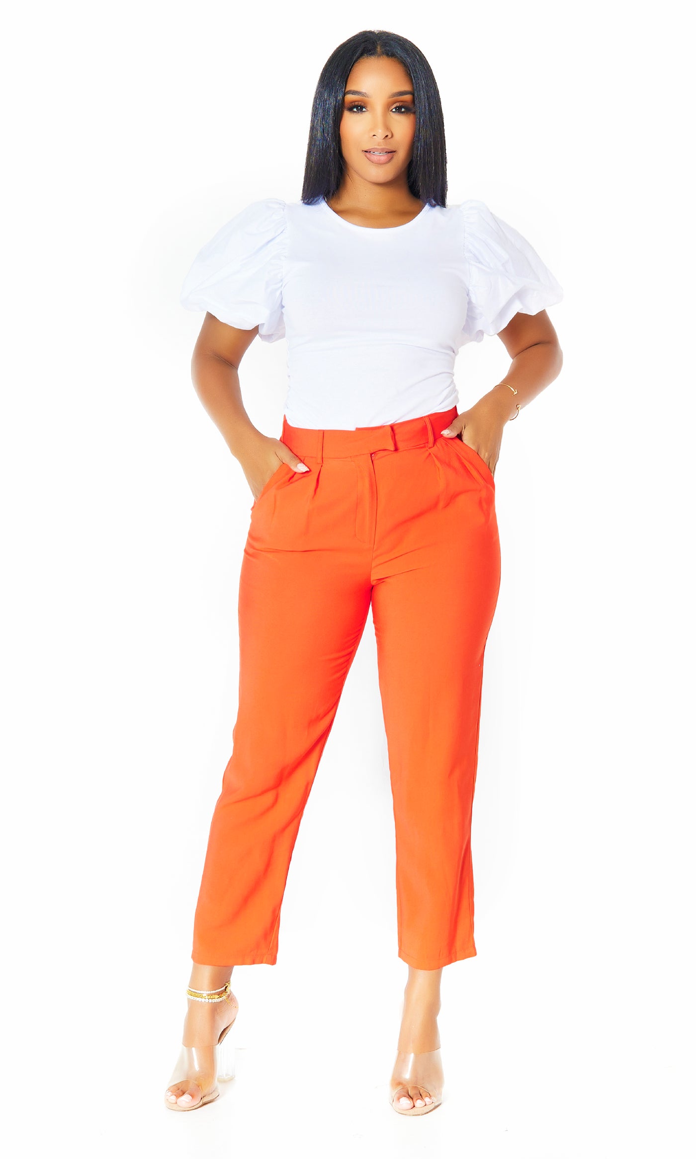 Red-Orange Tailored Pants - Cutely Covered
