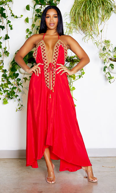 Beaded Flowy Dress - Red - Cutely Covered