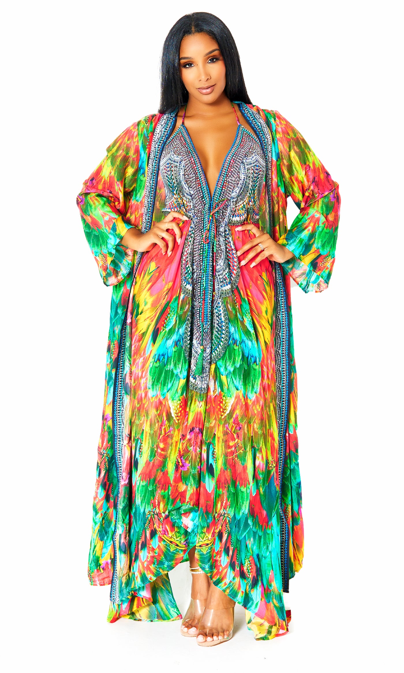 Macaw Viscose Silk Halter Dress - Cutely Covered