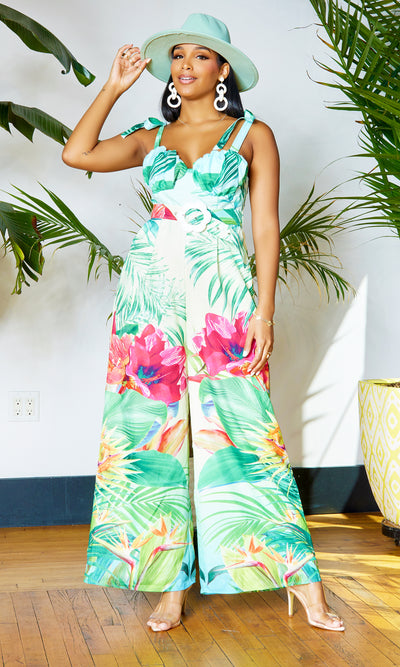 Summer Floral Tie Waist Jumpsuit - Cutely Covered