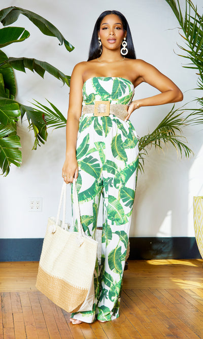 Classy & Comfy l  Smocked Wide Leg Jumpsuit - Tropical - Cutely Covered