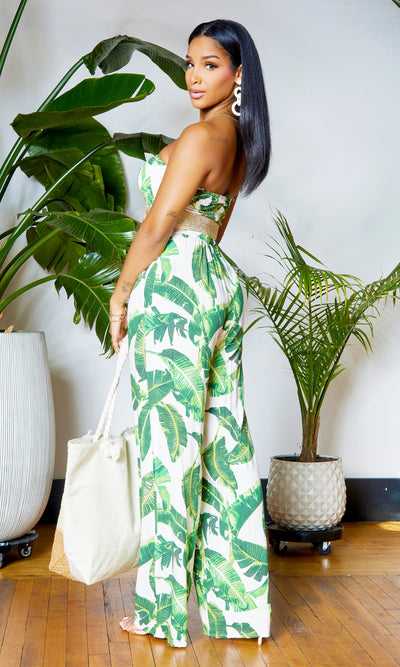Classy & Comfy l  Smocked Wide Leg Jumpsuit - Tropical - Cutely Covered