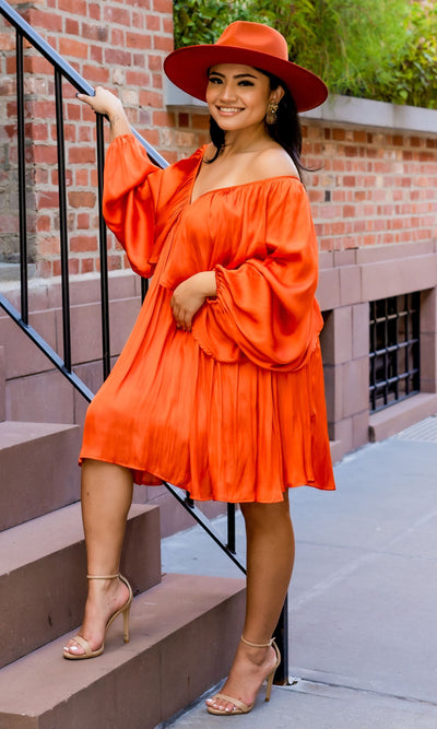 She's Classy l Flow Dress Orange - Cutely Covered