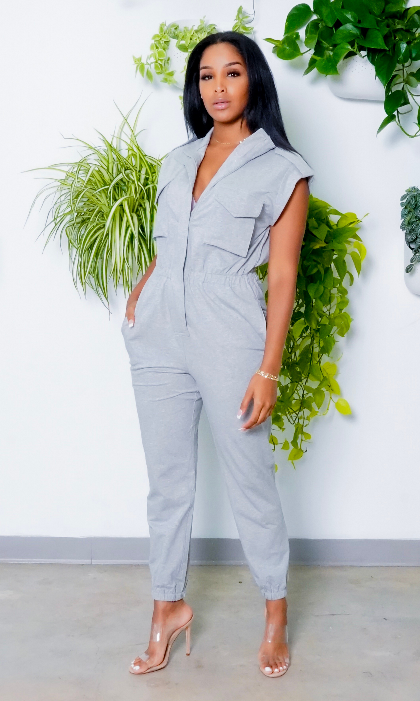 At Ease Jumpsuit- Grey - Cutely Covered