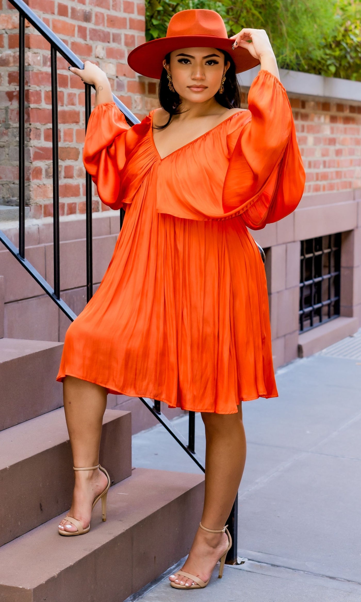 She's Classy l Flow Dress Orange - Cutely Covered