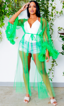 Frill Sheer Transparent Kimono - Green - Cutely Covered