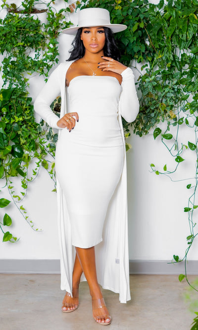 Slay Bae | Cardigan Dress Set - White (3/4 sleeve) PREORDER Ships June 30th - Cutely Covered