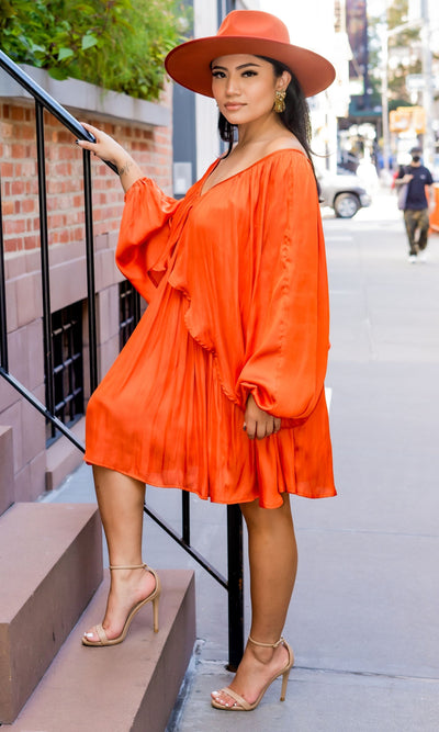 She's Classy l Flow Dress Orange - Cutely Covered