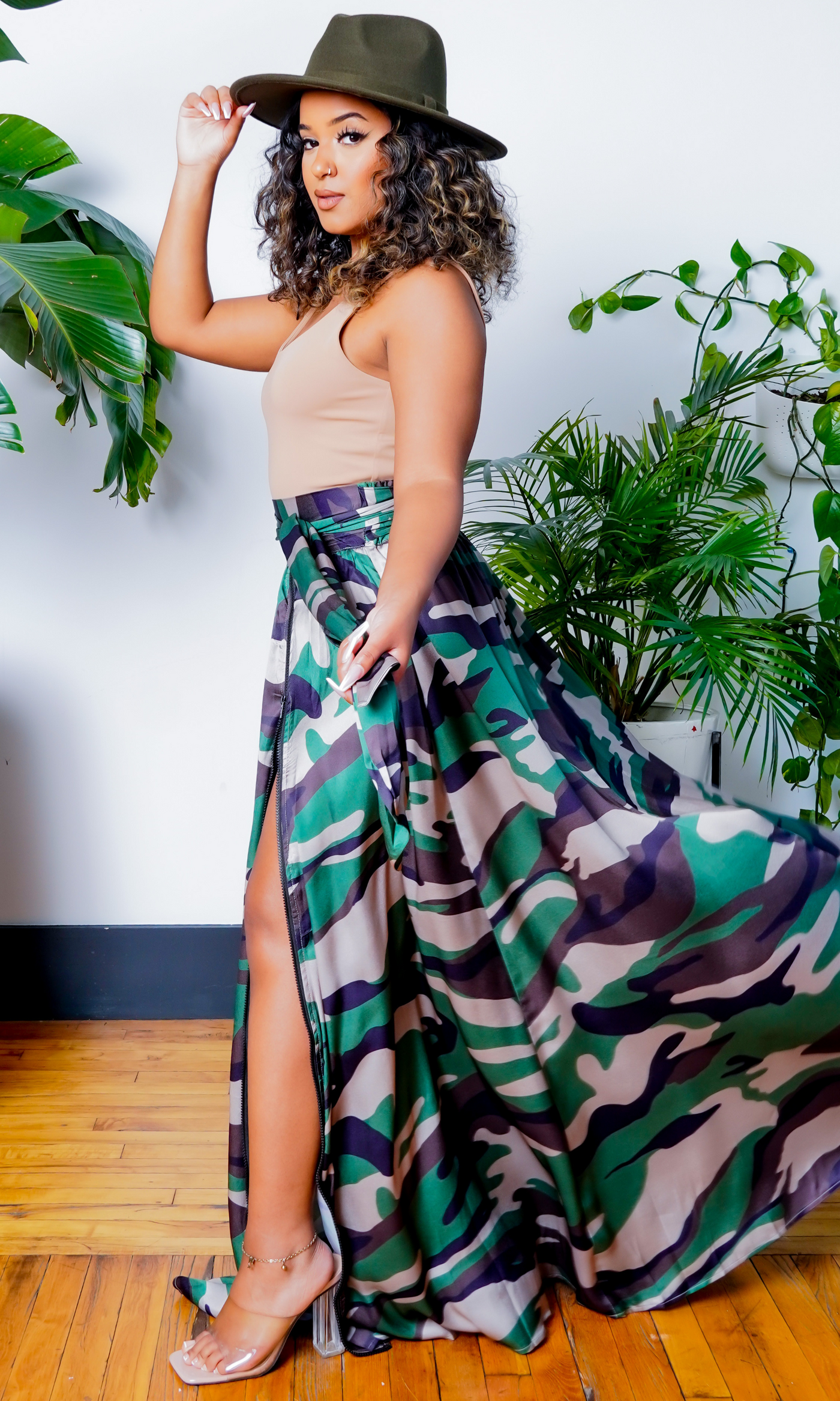 Camo Olive Multi Printed Maxi Skirt - Cutely Covered