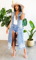 She's a Fashionista | Distressed Denim Long Vest - Cutely Covered