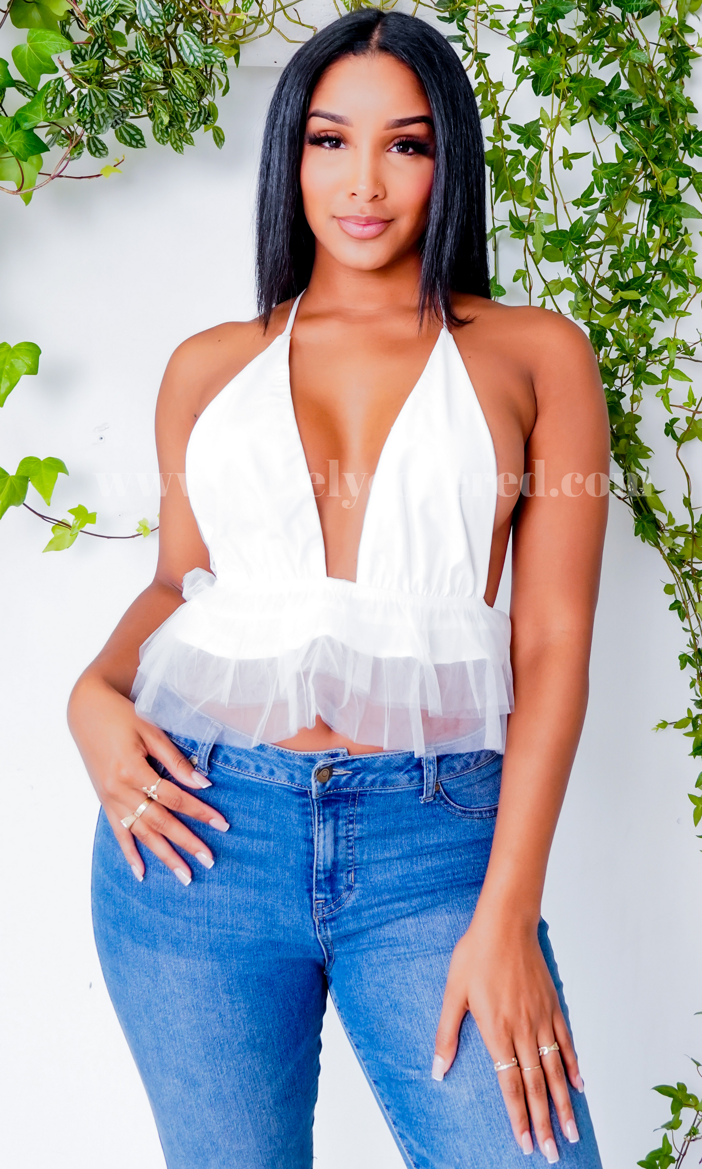 Jennifer Ruffle Halter Top - White - Cutely Covered