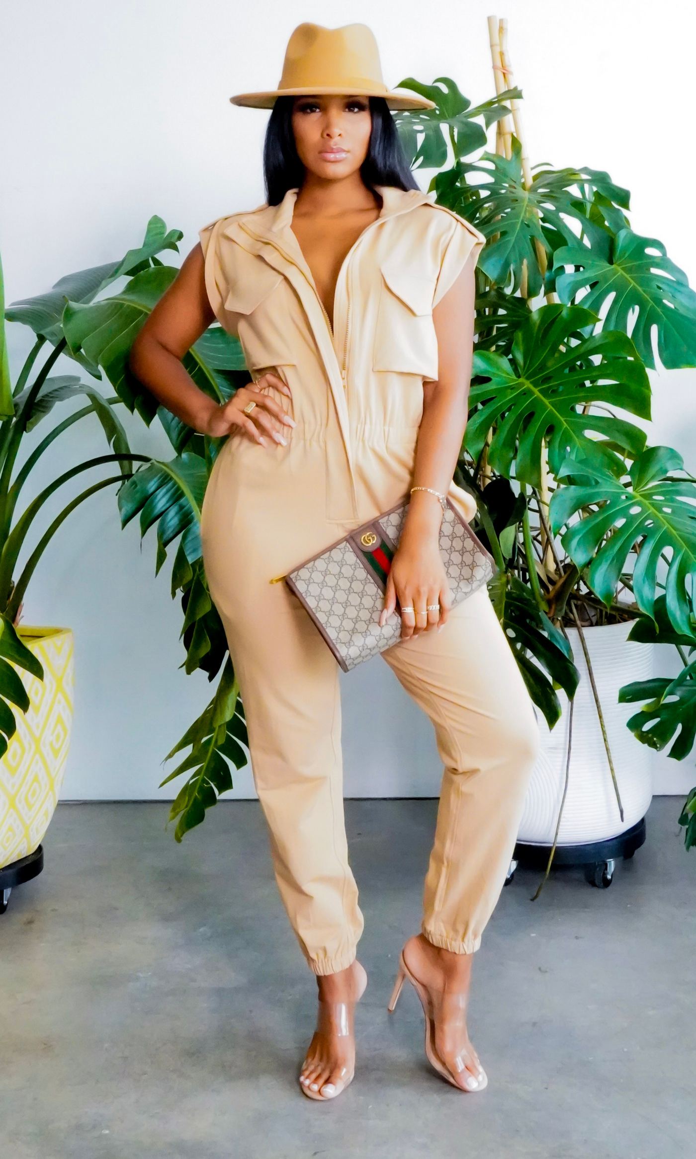 At Ease Jumpsuit - Tan - Cutely Covered