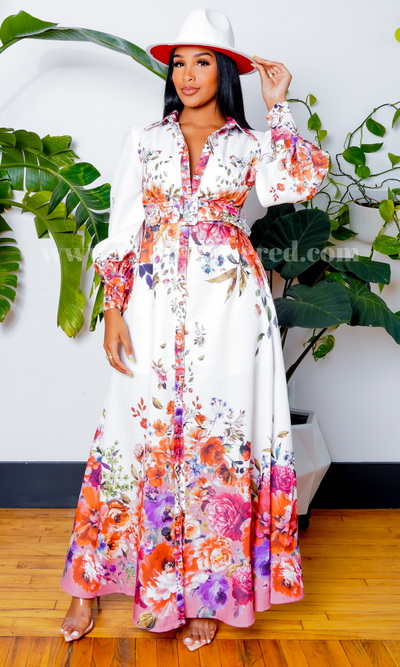Queen of the Garden I Long Sleeve Maxi Dress -  Mauve Floral - Cutely Covered