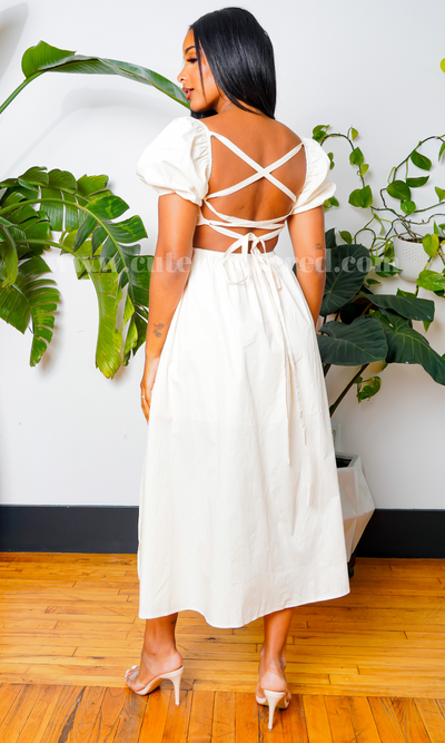 Bustier Cutout Back Maxi Dress - Cream - Cutely Covered