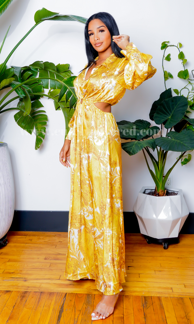 O Ring Gold Print Dress - Cutely Covered