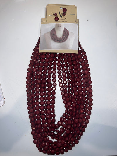 Beaded Bae |  Beaded Necklace Set - Maroon - Cutely Covered