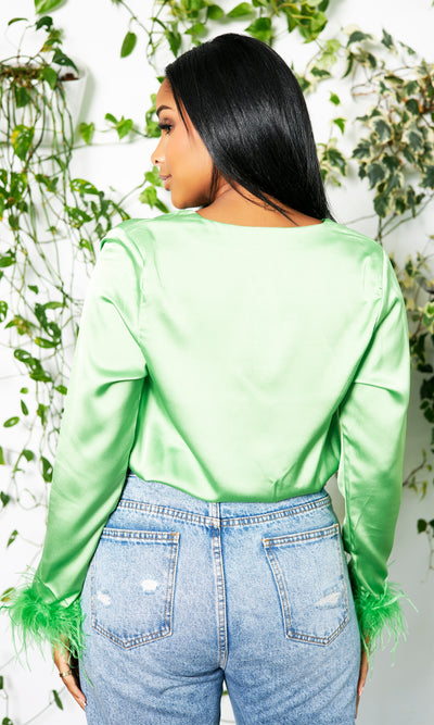 Feather Slay Sis | Bodysuit- Light Green - Cutely Covered