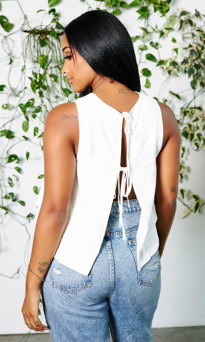 Peplum Open Back Top - Off White - Cutely Covered