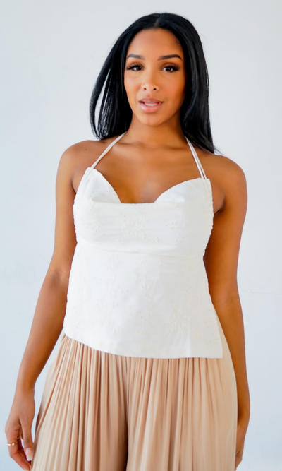 Sugar Pie  I Open Back Embroidered Top - White - Cutely Covered
