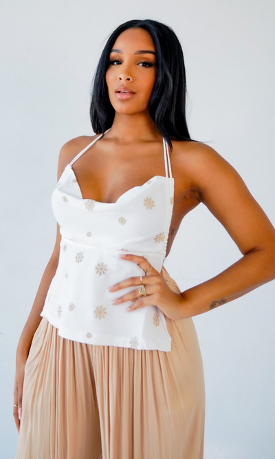 Daisies - Open Back Embroidered Top - Cutely Covered