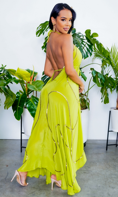 Beaded Flowy Dress - Lime - Cutely Covered