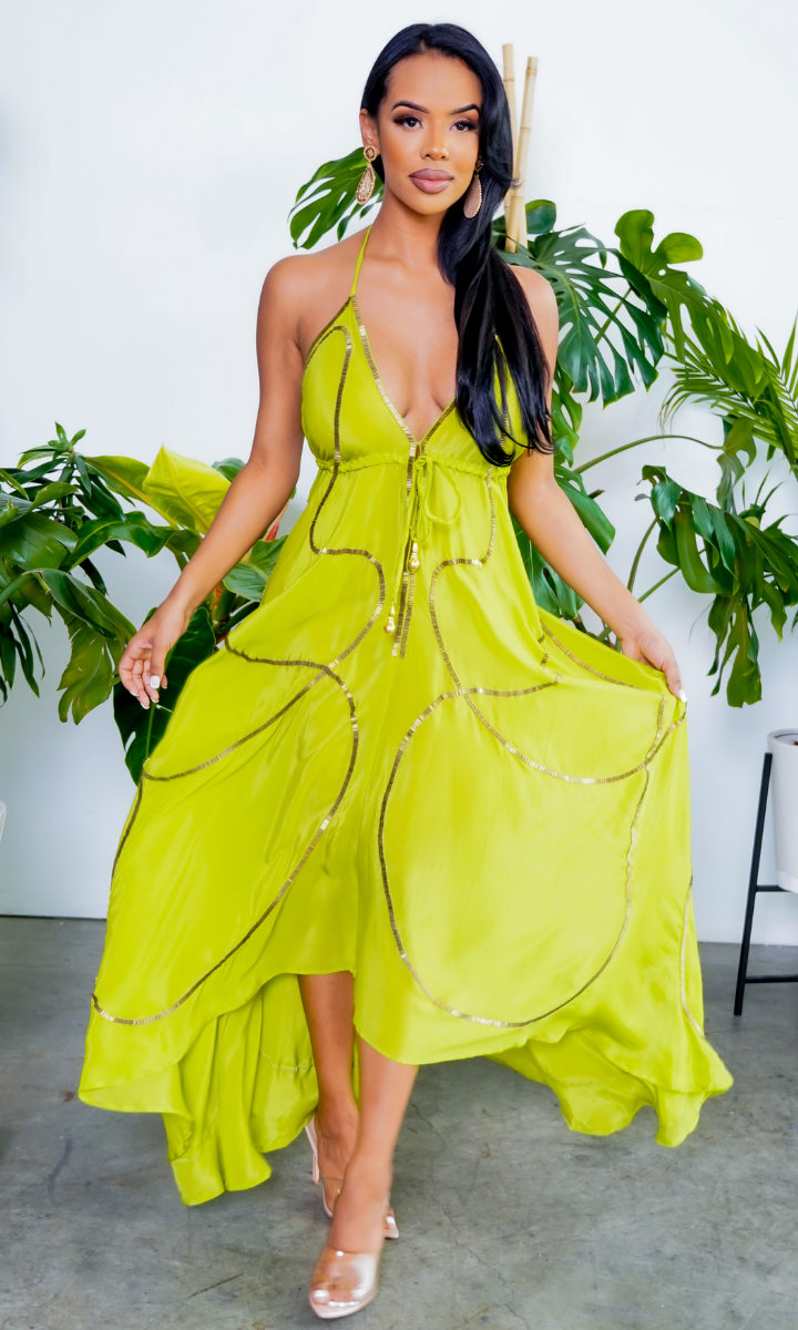 Beaded Flowy Dress - Lime - Cutely Covered