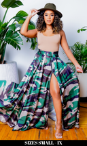 Camo Olive Multi Printed Maxi Skirt - Cutely Covered