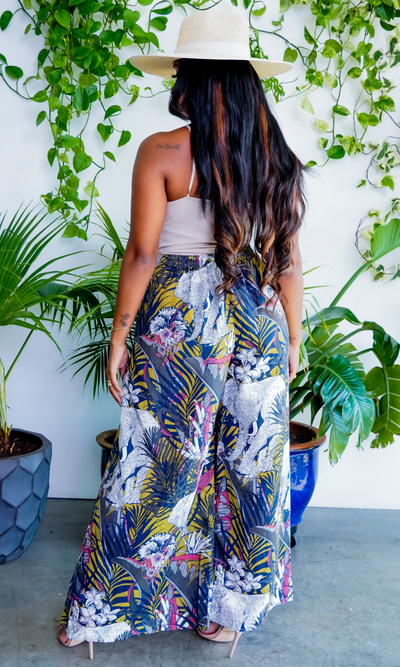 Tropical Palm Printed Stretch Pants - Cutely Covered