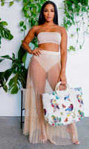 Fun In The Sun | Bandeau Bikini Skirt Set - Beige - Cutely Covered