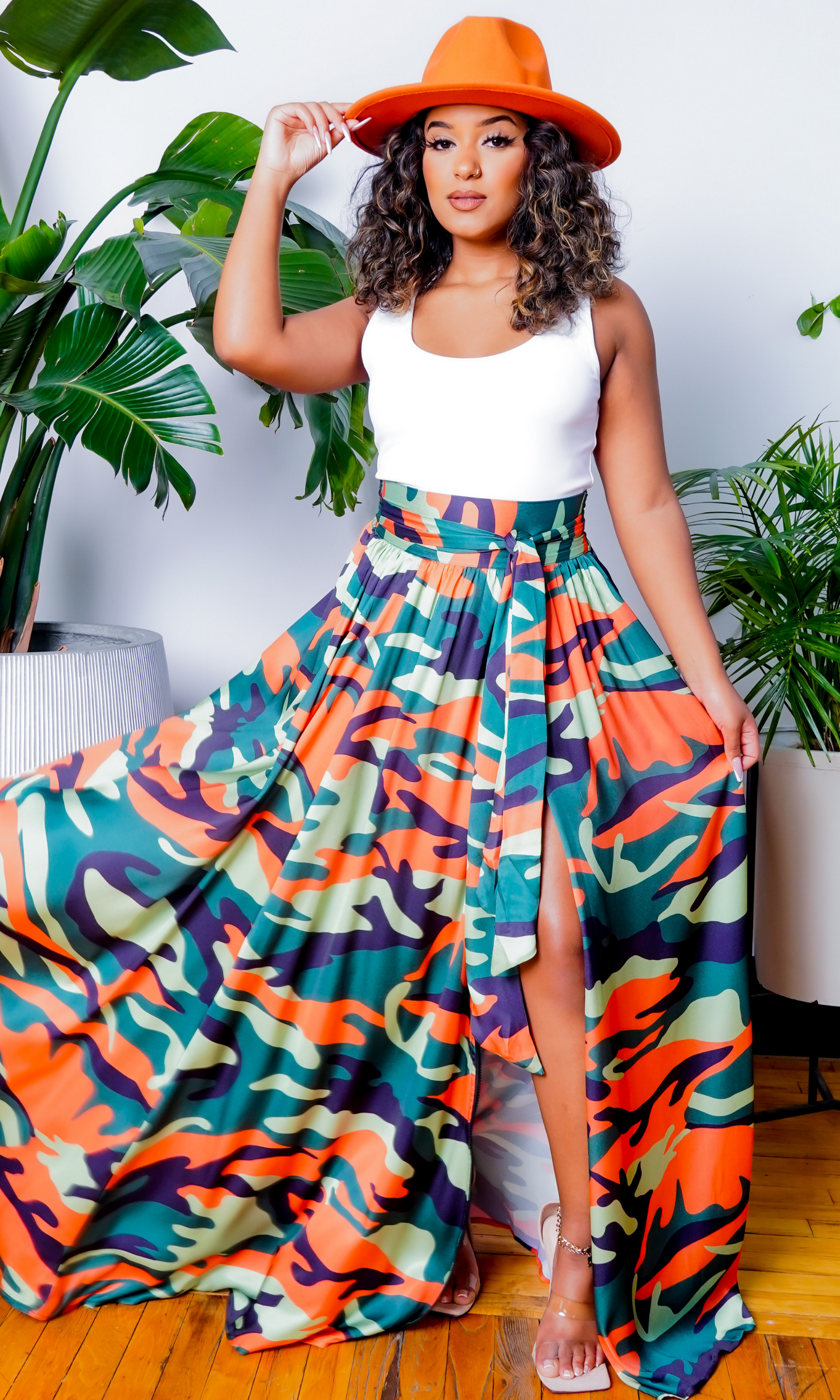 Camo Green Multi Printed Maxi Skirt - Cutely Covered