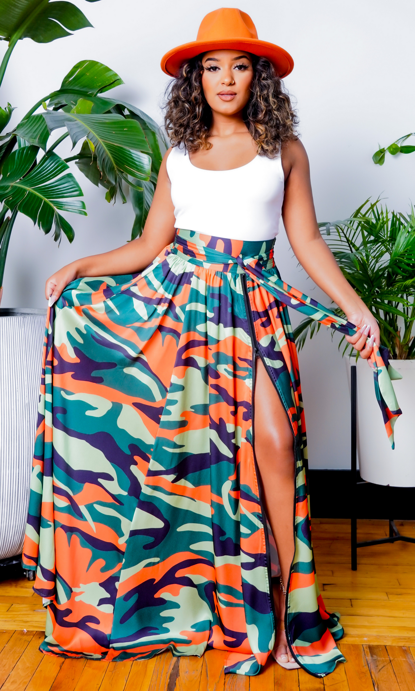 Camo Green Multi Printed Maxi Skirt - Cutely Covered