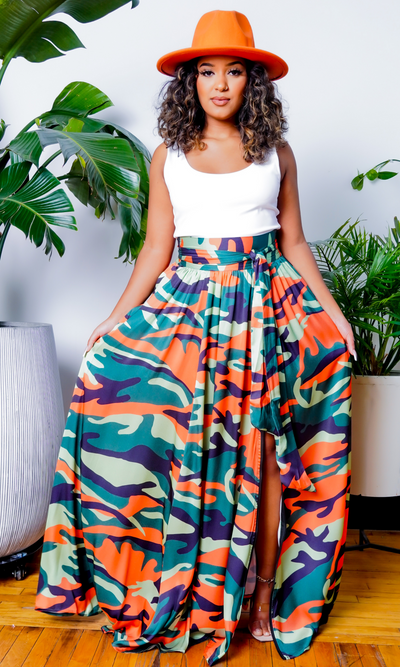 Camo Green Multi Printed Maxi Skirt - Cutely Covered