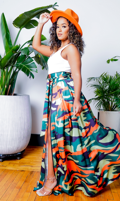 Camo Green Multi Printed Maxi Skirt - Cutely Covered