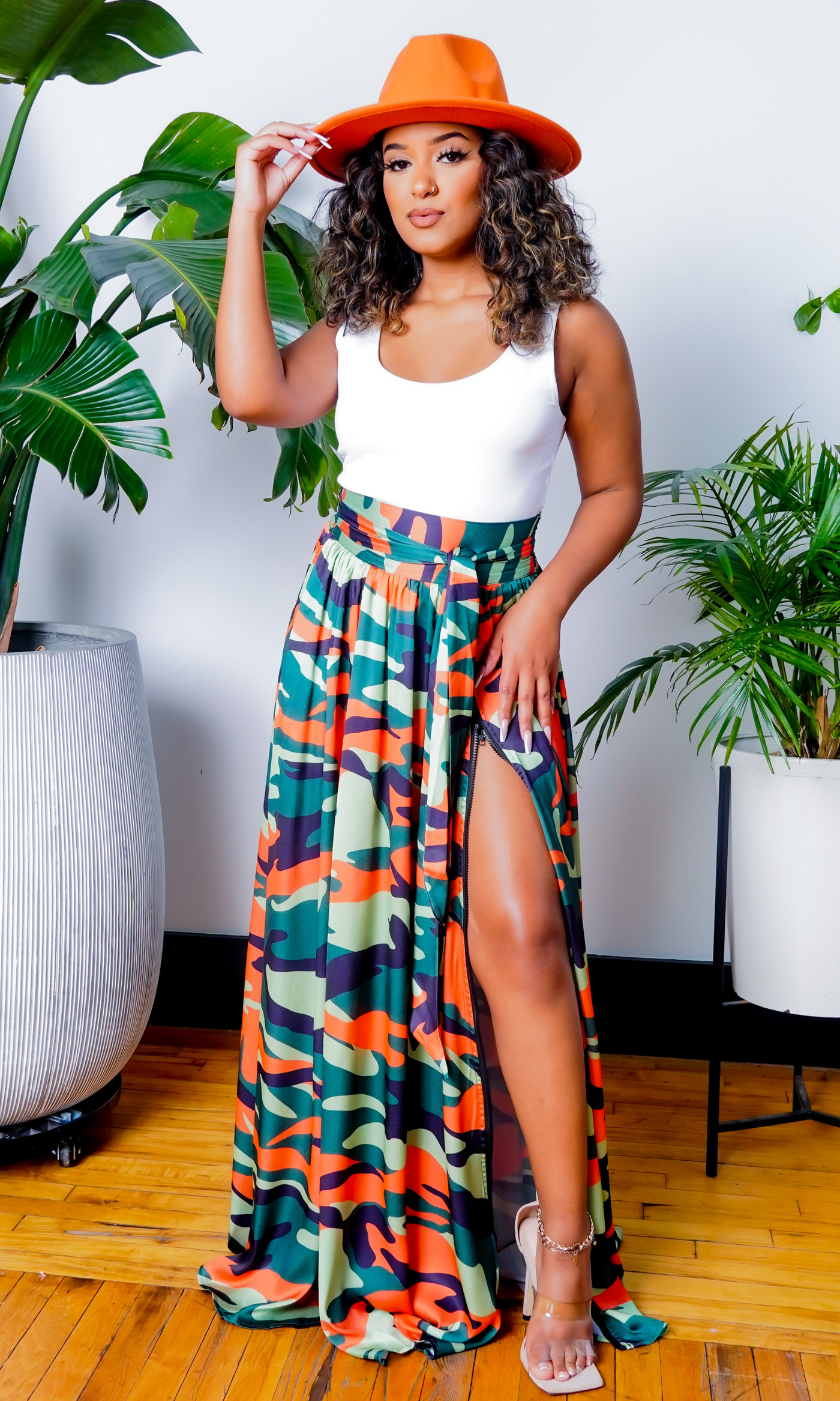 Camo Green Multi Printed Maxi Skirt - Cutely Covered