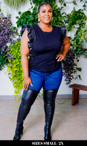 Forever Yours | Contrast Ruffle Sleeve Top - Black FINAL SALE - Cutely Covered
