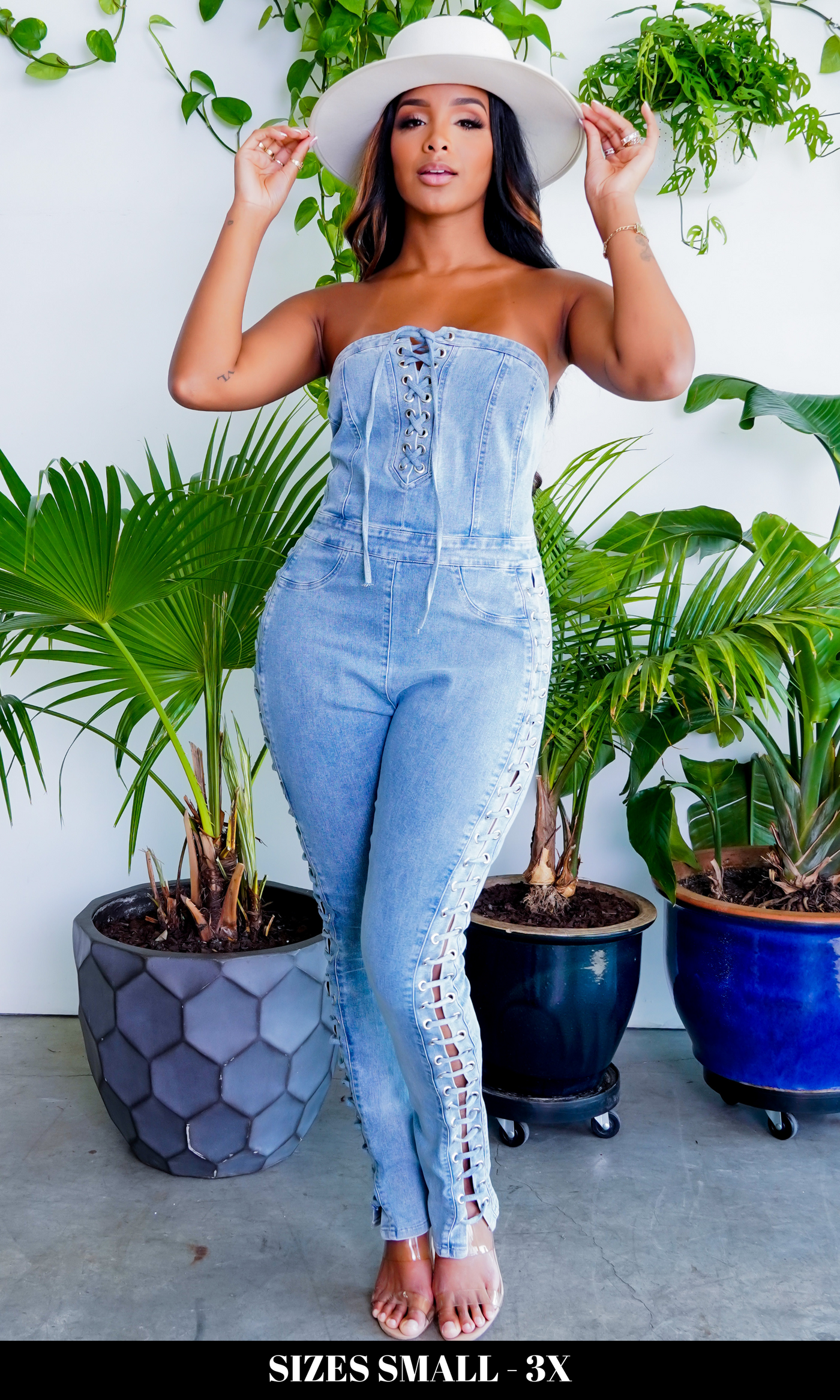 Lace Up Denim Jumpsuit - Cutely Covered