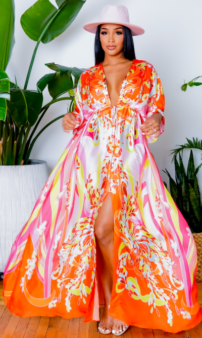 Take Me To Paradise |Satin Kimono Dress - Cutely Covered