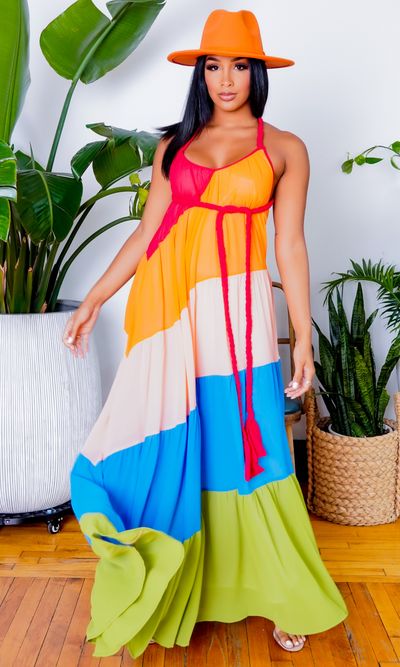 Joyful Strip Color Block Maxi Dress - Cutely Covered