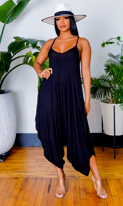 Chic Loose Harem Jumpsuit - Black - Cutely Covered