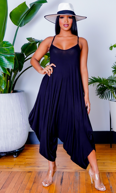 Chic Loose Harem Jumpsuit - Black - Cutely Covered