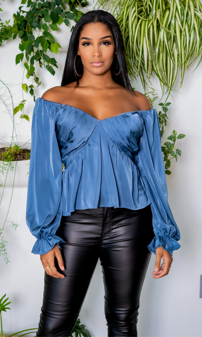Your Favorite Balloon Sleeve Top - Deep Blue - Cutely Covered