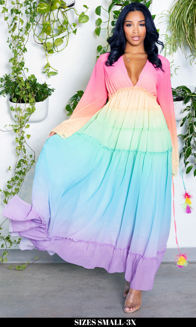 Alicia | Ruffle Ombre Maxi Dress  - Rainbow - Cutely Covered