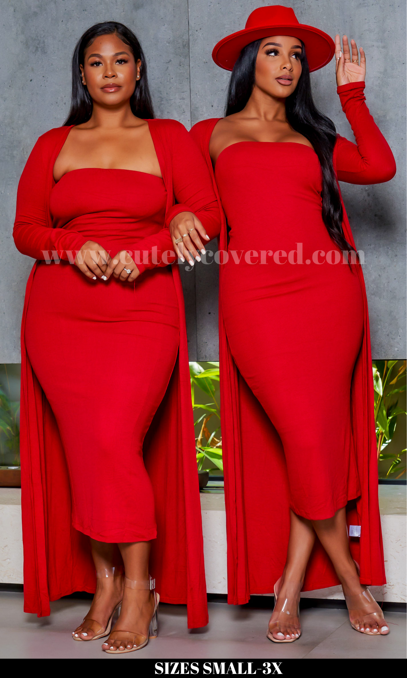 Slay Bae | Cardigan Dress Set - Red - Cutely Covered