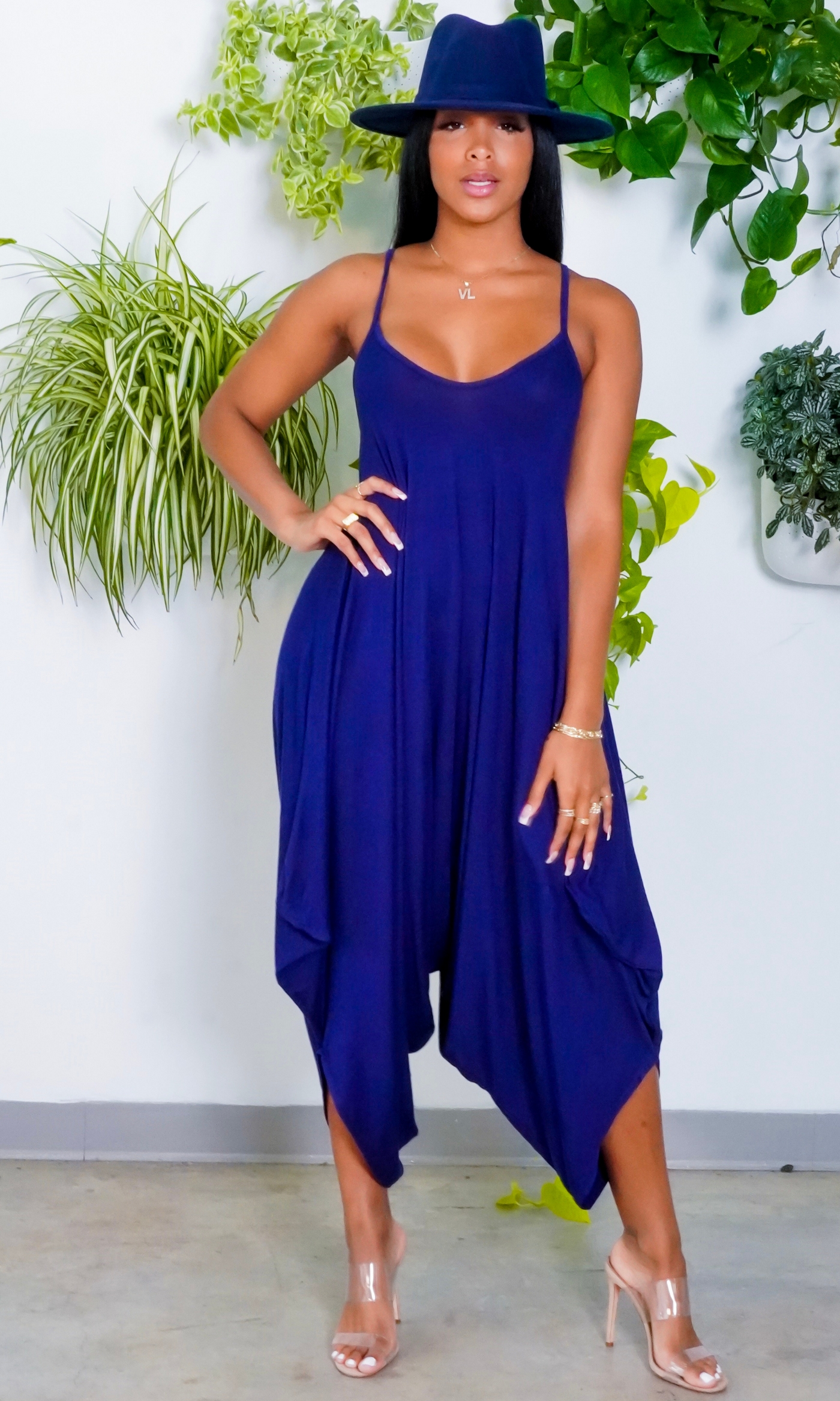Chic Loose Harem Jumpsuit - Navy - Cutely Covered