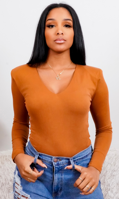 Cute Essentials | V-Neck Bodysuit - Rust FINAL SALE - Cutely Covered