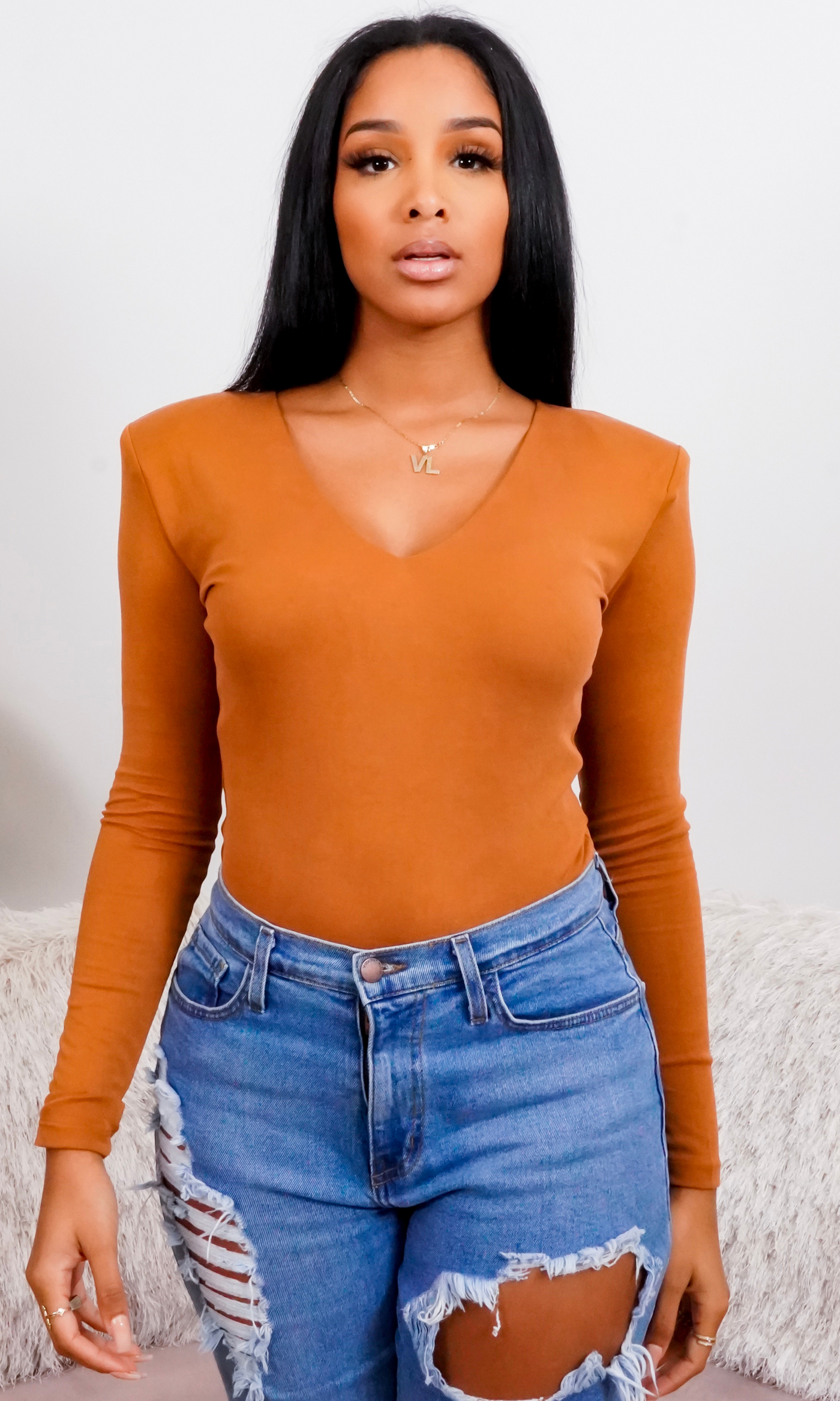 Cute Essentials | V-Neck Bodysuit - Rust FINAL SALE - Cutely Covered