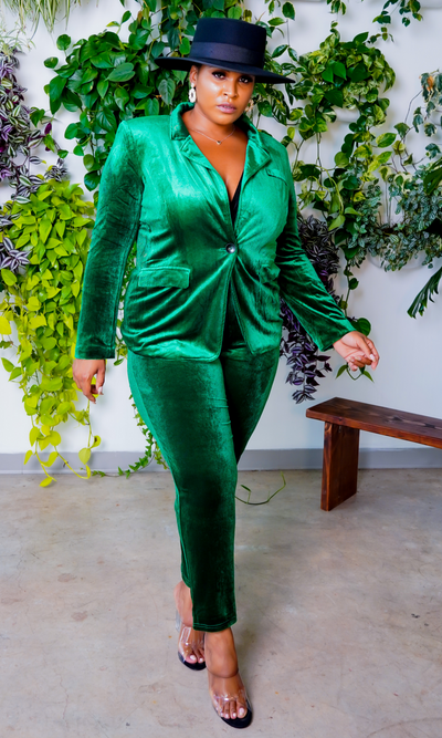 Joyful | Blazer Suit Set - Velvet Green - Cutely Covered